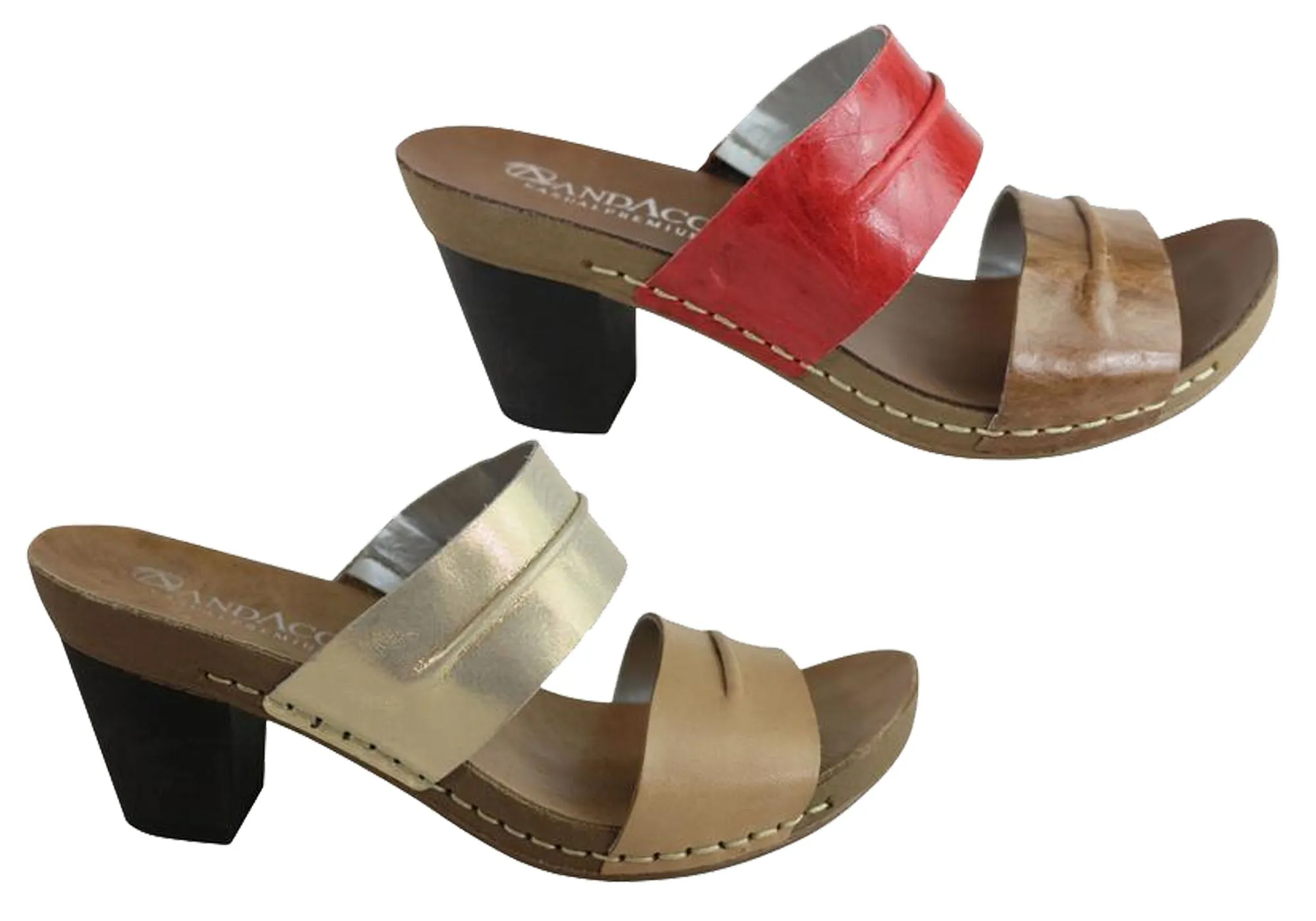 Andacco Vincenza Womens Leather Mid Heel Sandals Slides Made In Brazil