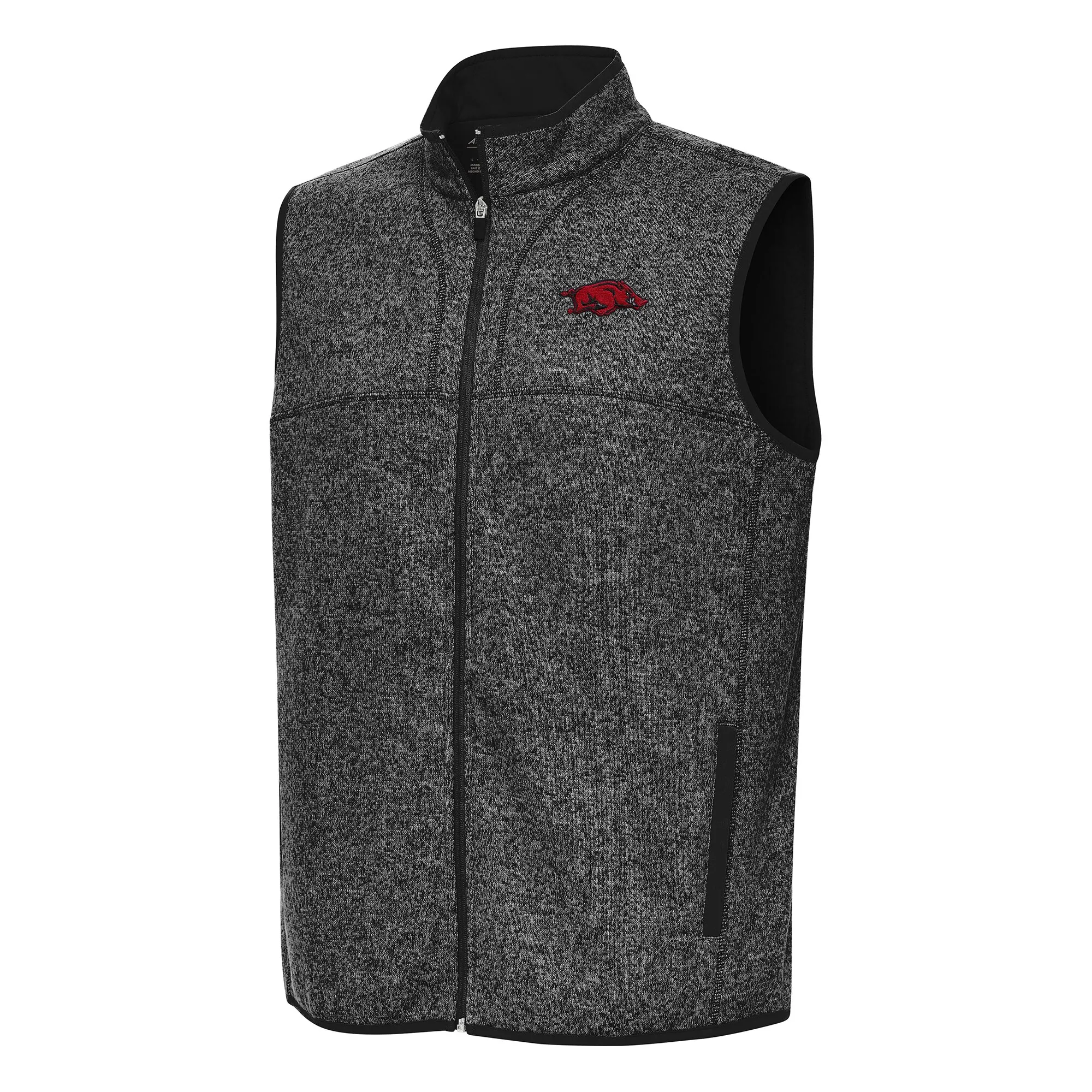 Antigua Arkansas Razorbacks Heather Black Fortune Full-Zip Vest