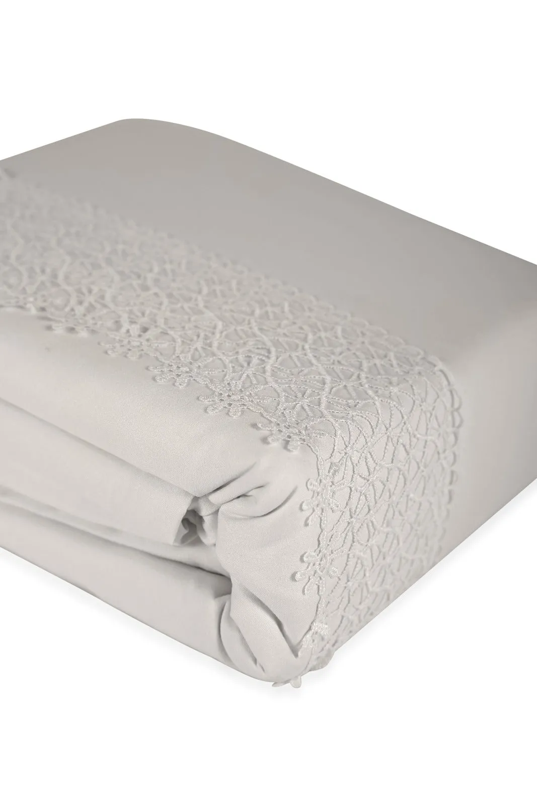 Beige 2-Piece Lace Trim Duvet Cover Set (Single Size)