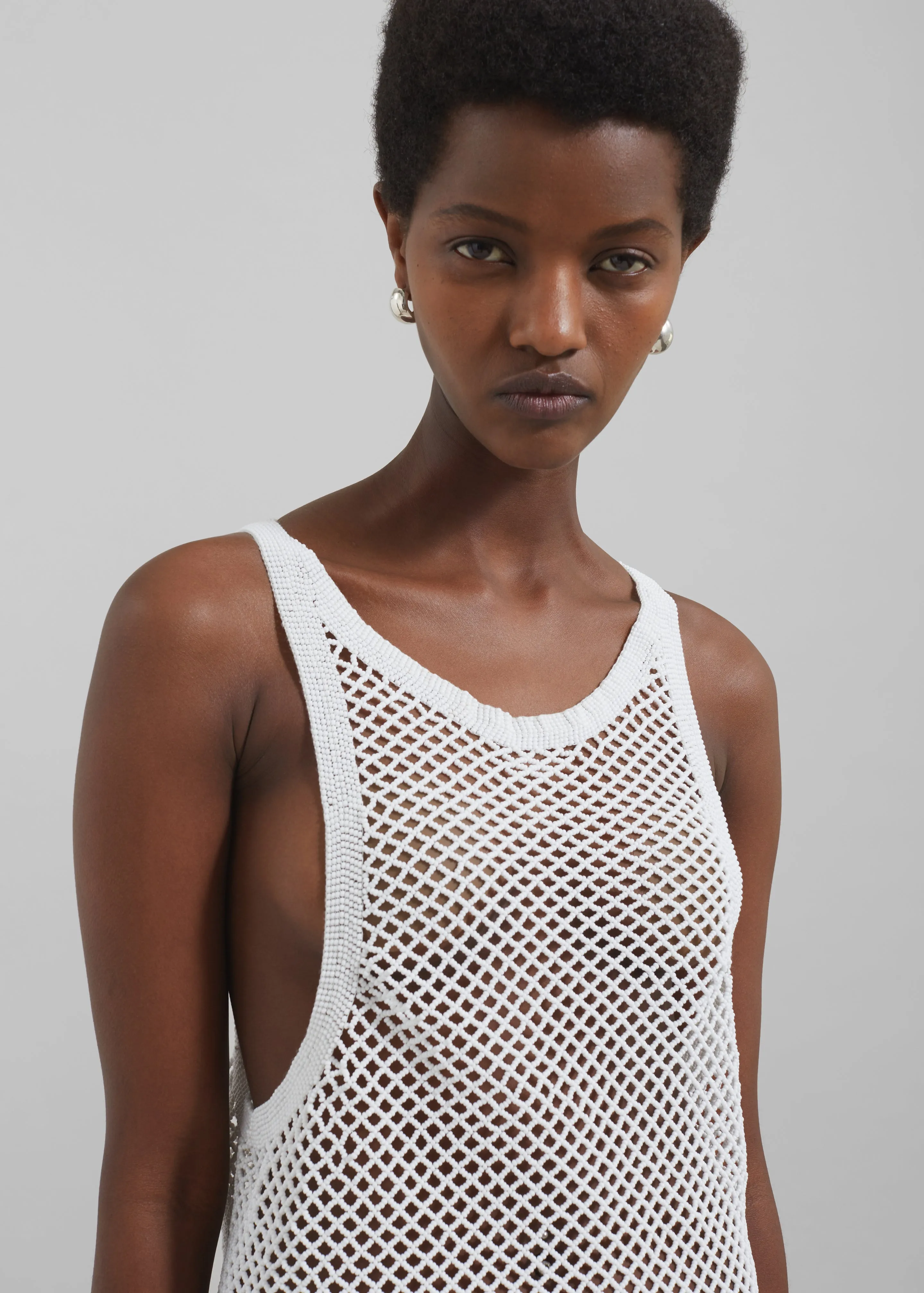 Bevza Beaded Tank Top - Ivory