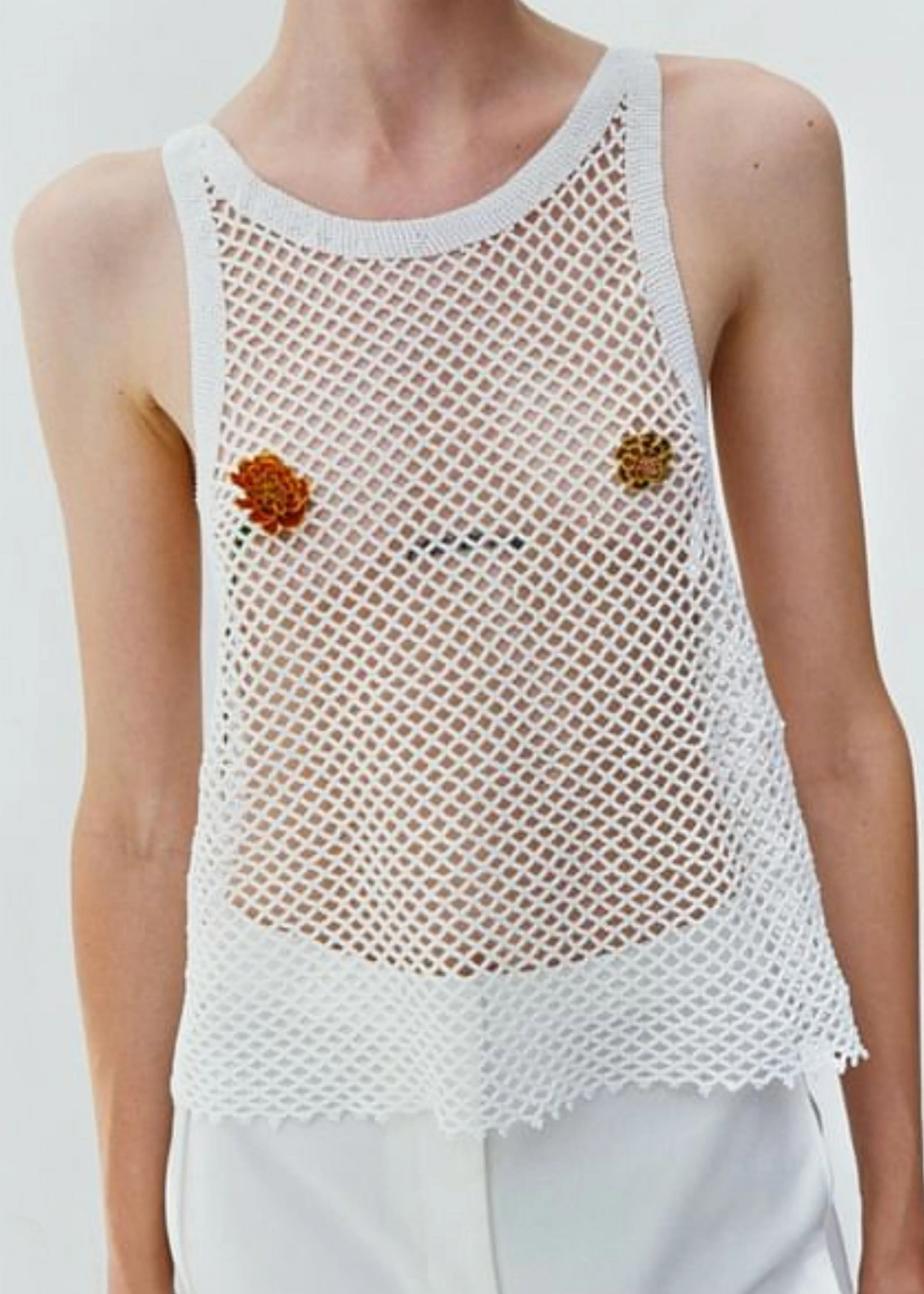 Bevza Beaded Tank Top - Ivory