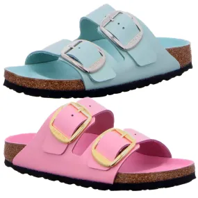 Birkenstock Arizona Big Buckle High Shine Patent Pink Green Sandals Slides NEW