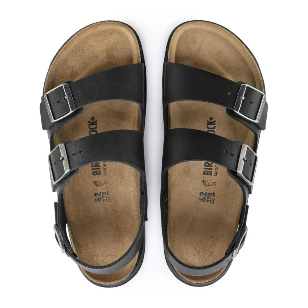 Birkenstock Milano Rugged Black Oiled Leather Men’s Sandals (Regular)