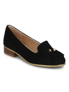 Black Micro Tassel Belly Flats