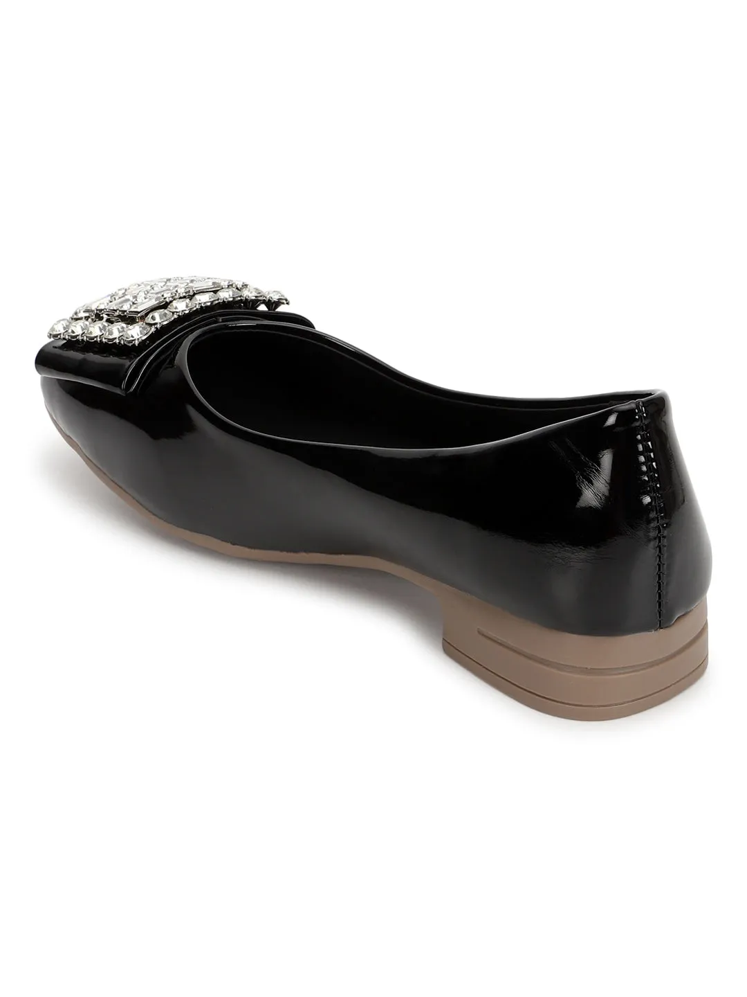 Black Patent Diamonte Ballerina Flats (TC-RS3629-BLK)