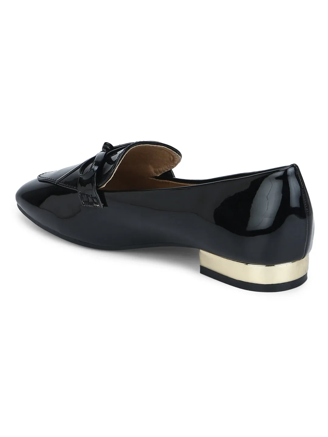 Black PU Bow Loafer Flats