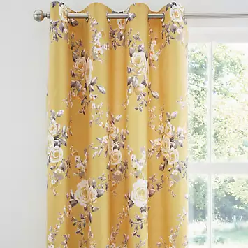 Catherine Lansfield Pair of Canterbury Ochre Eyelet Lined Curtains | Kaleidoscope