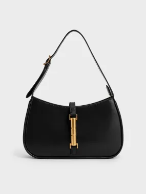 Cesia Metallic Accent Shoulder Bag - Black