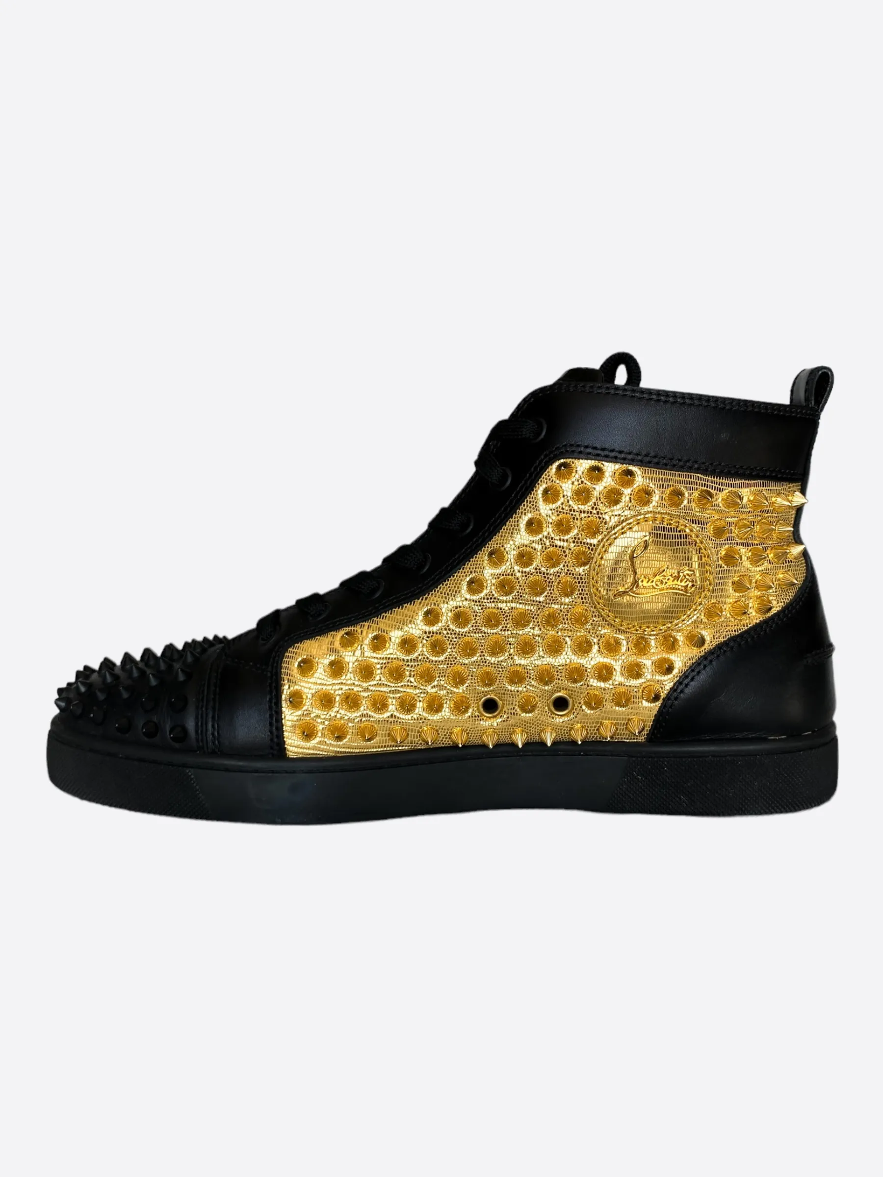 Christian Louboutin Black & Gold High Top Spiked Sneakers