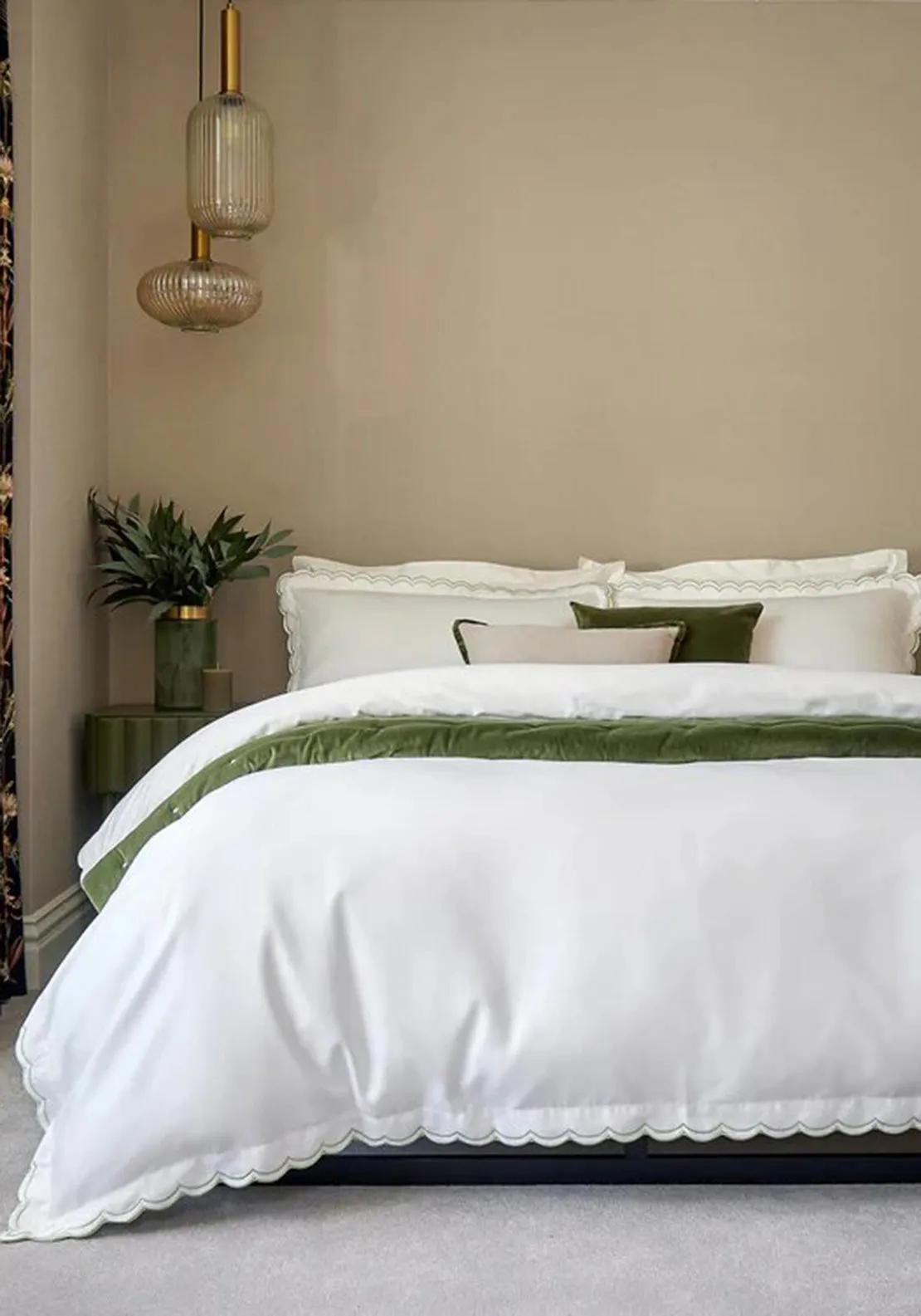 Christy Scallop Edge Duvet Cover Set, Matcha