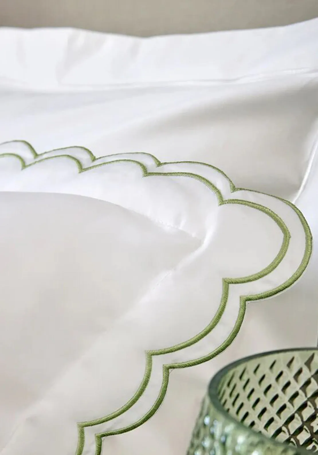 Christy Scallop Edge Duvet Cover Set, Matcha