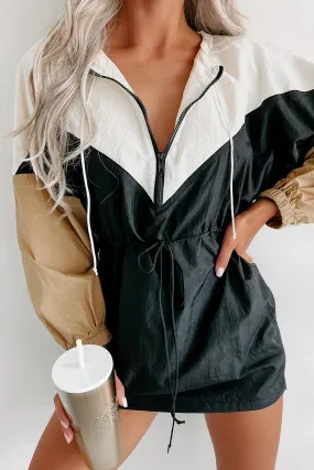 Court-Side Cutie Colorblock Windbreaker Dress (Black/Tan/Ivory)