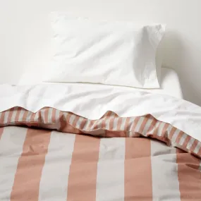 Crate&Barrel Riviera Terracotta Pink Reversible Stripe Organic Cotton Reversible Toddler Duvet Cover