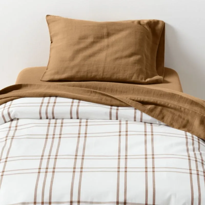 Crate&Barrel Stax Almond Brown Yarn-Dyed Organic Cotton Toddler Duvet Cover