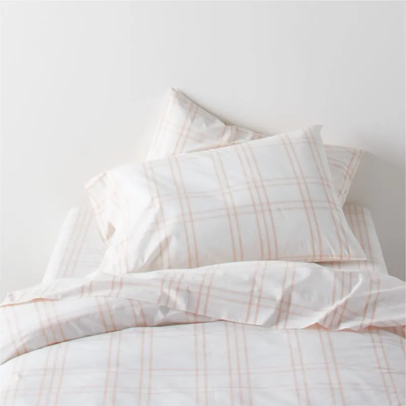 Crate&Barrel Stax Elegant Pink Yarn-Dyed Organic Cotton Kids Twin Duvet Cover