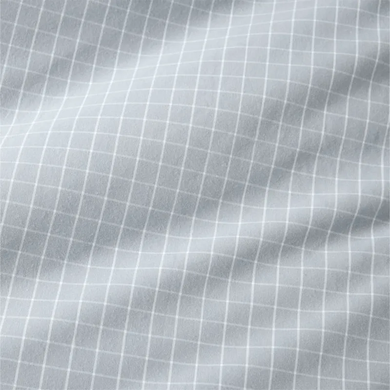 Crate&Barrel Stax Mini Grid Mist Blue Yarn-Dyed Organic Cotton Kids Twin Duvet Cover