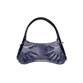 Cultivator Night Blue Three-Dimensional Hands Pu Leather Pleated Strap Handle Shoulder Bag Baguette Handbag