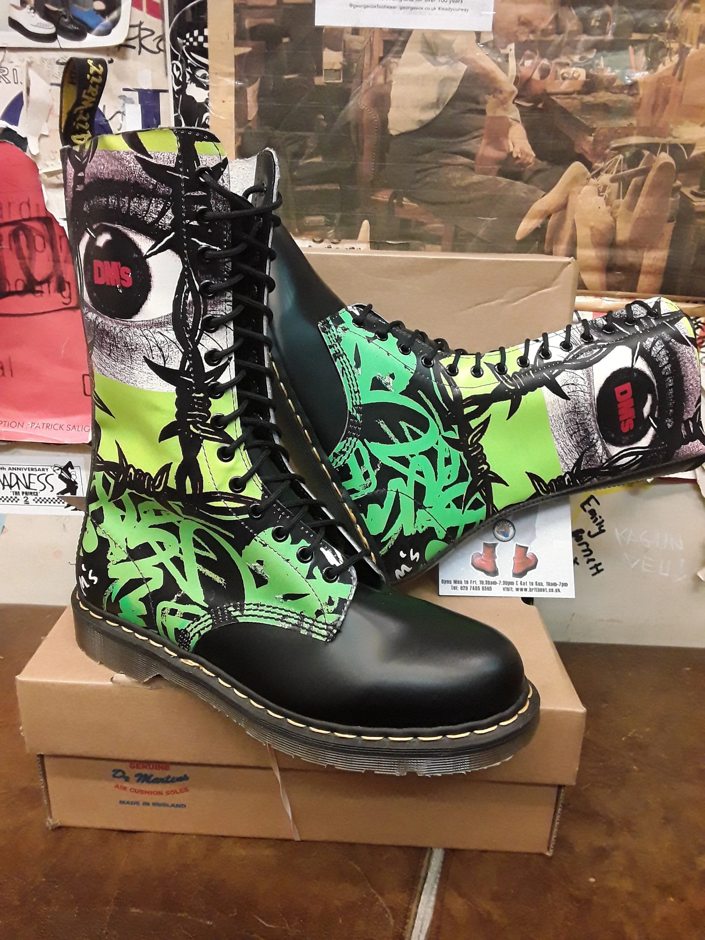 Dr Martens 1914 Black Manga Print Made in England Size 10