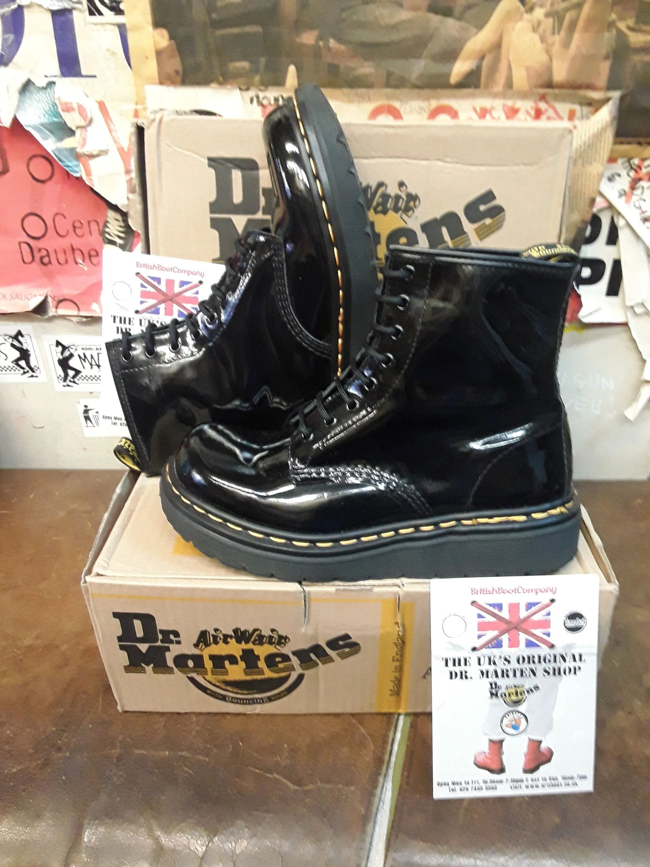 Dr Martens 9218 Black Patent 8 Hole Made in England Size 6.5