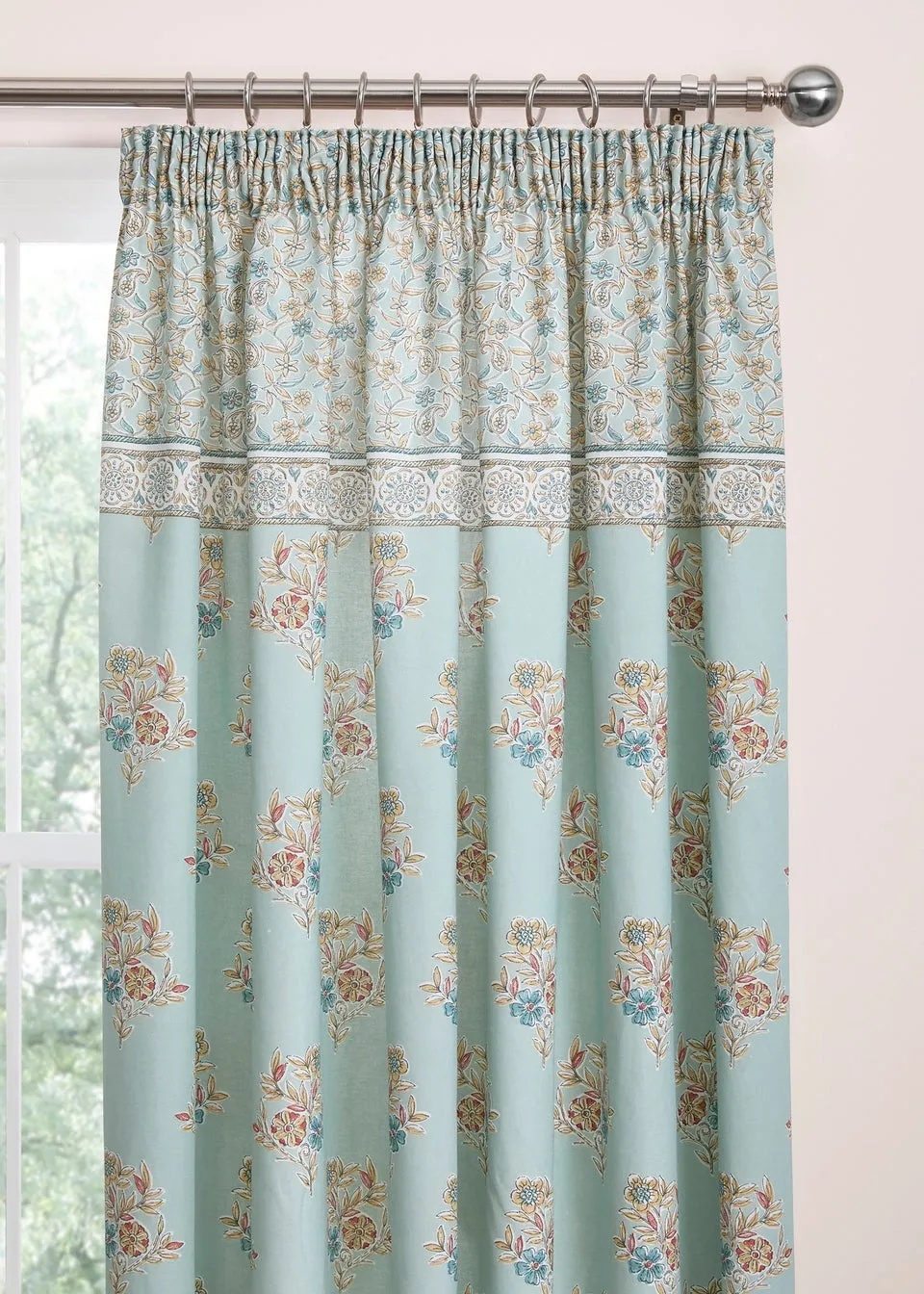 Dreams & Drapes Design Lorena Patchwork Blue Pencil Pleat Curtains With Tie-Backs