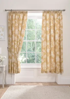 Dreams & Drapes Design Mishka Gold Pencil Pleat Curtains With Tie-Backs