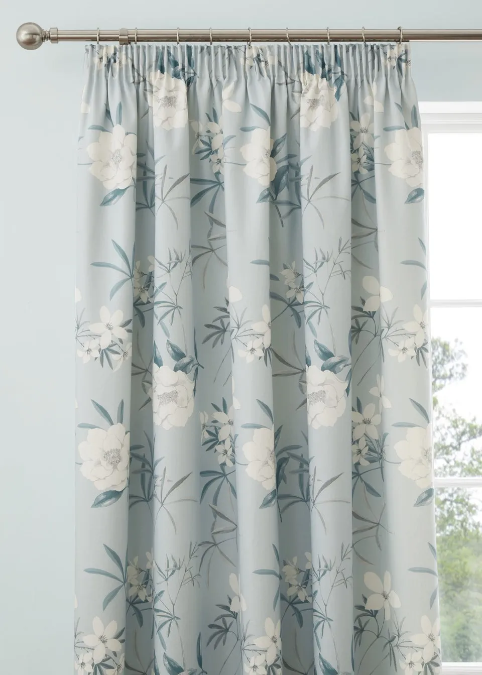 Dreams & Drapes Eve Blue Pencil Pleat Curtains With Tie-Backs