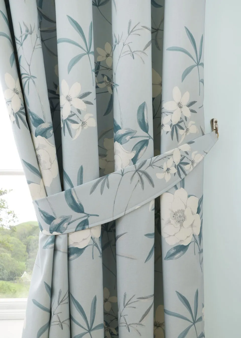 Dreams & Drapes Eve Blue Pencil Pleat Curtains With Tie-Backs