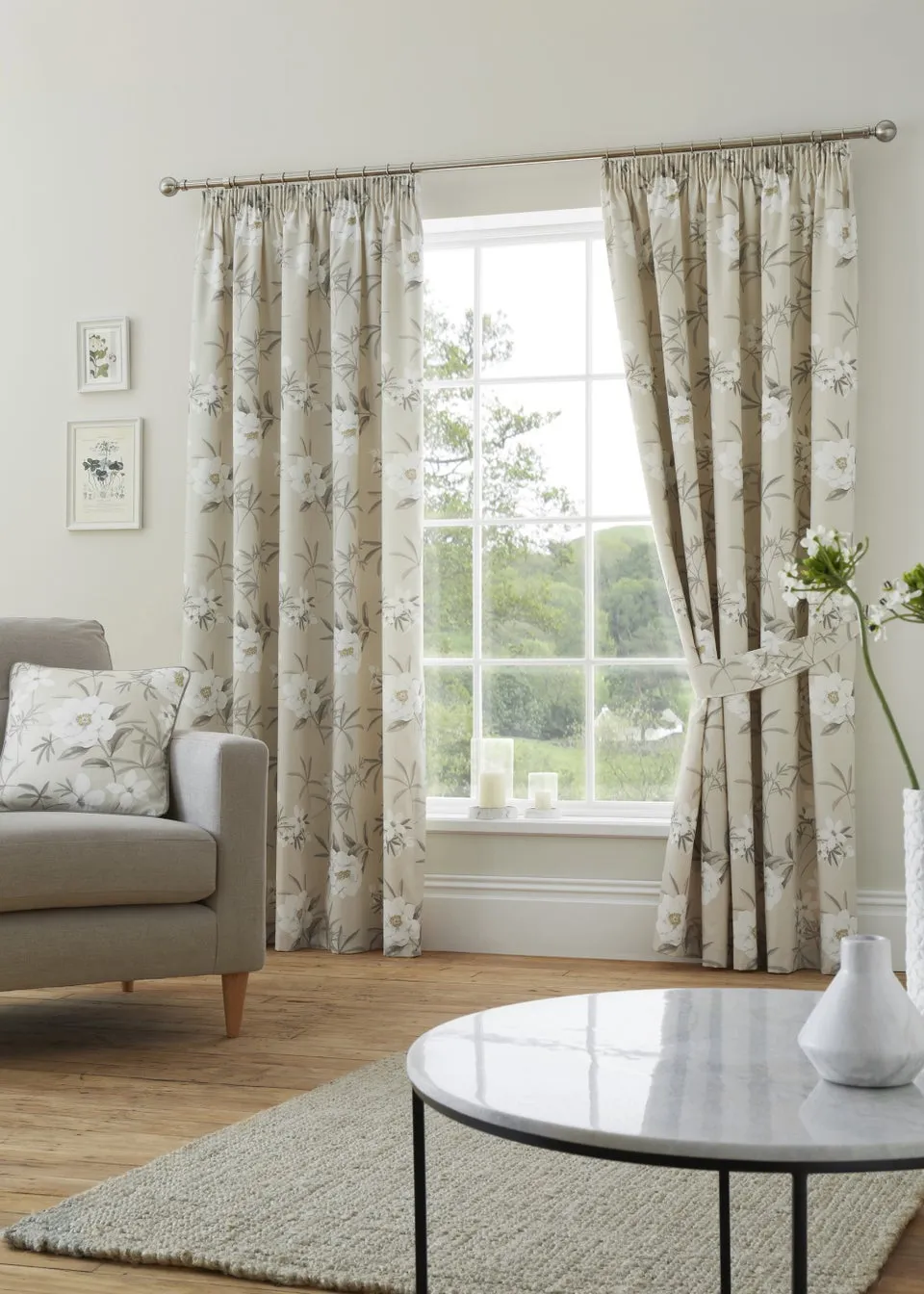 Dreams & Drapes Eve Natural Pencil Pleat Curtains With Tie-Backs