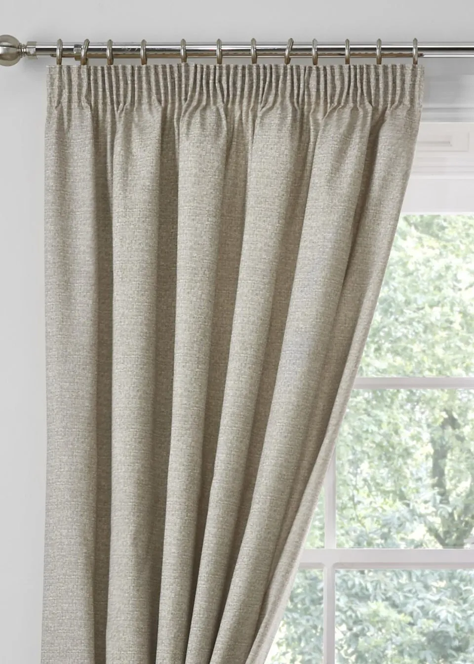 Dreams & Drapes Pembrey Brushed Cotton Natural Pencil Pleat Curtains With Tie-Backs