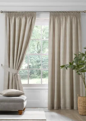 Dreams & Drapes Pembrey Brushed Cotton Natural Pencil Pleat Curtains With Tie-Backs