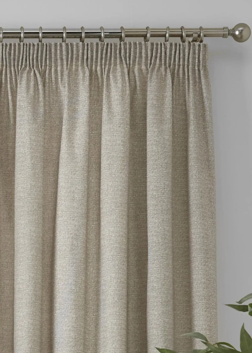 Dreams & Drapes Pembrey Brushed Cotton Natural Pencil Pleat Curtains With Tie-Backs