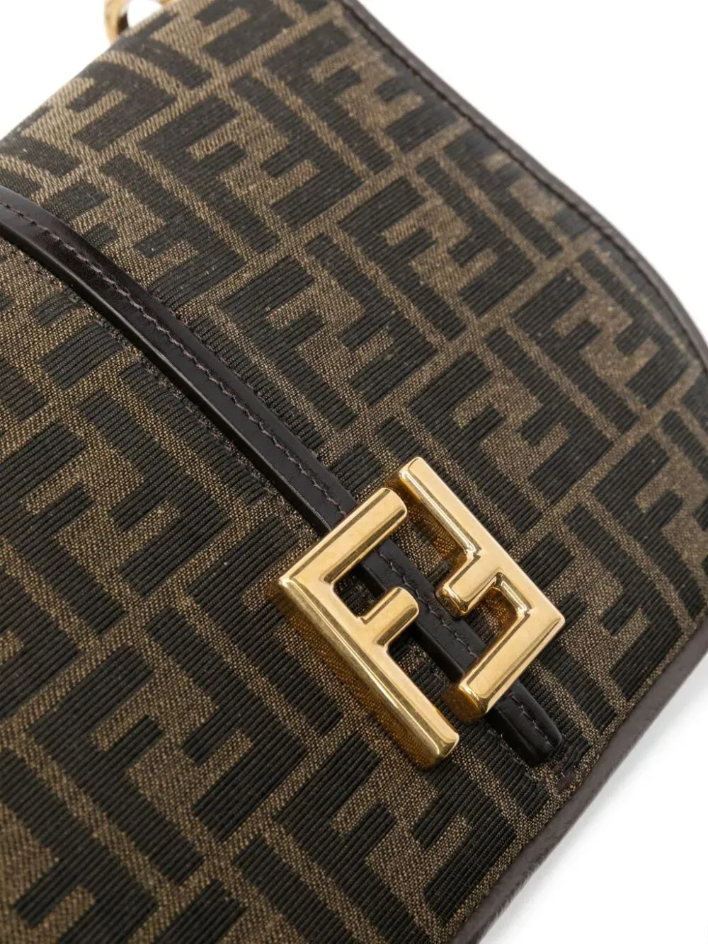 FENDI Brown Jacquard Medium Crossbody Handbag with Leather Accents and Gold-Tone FF Logo Closure