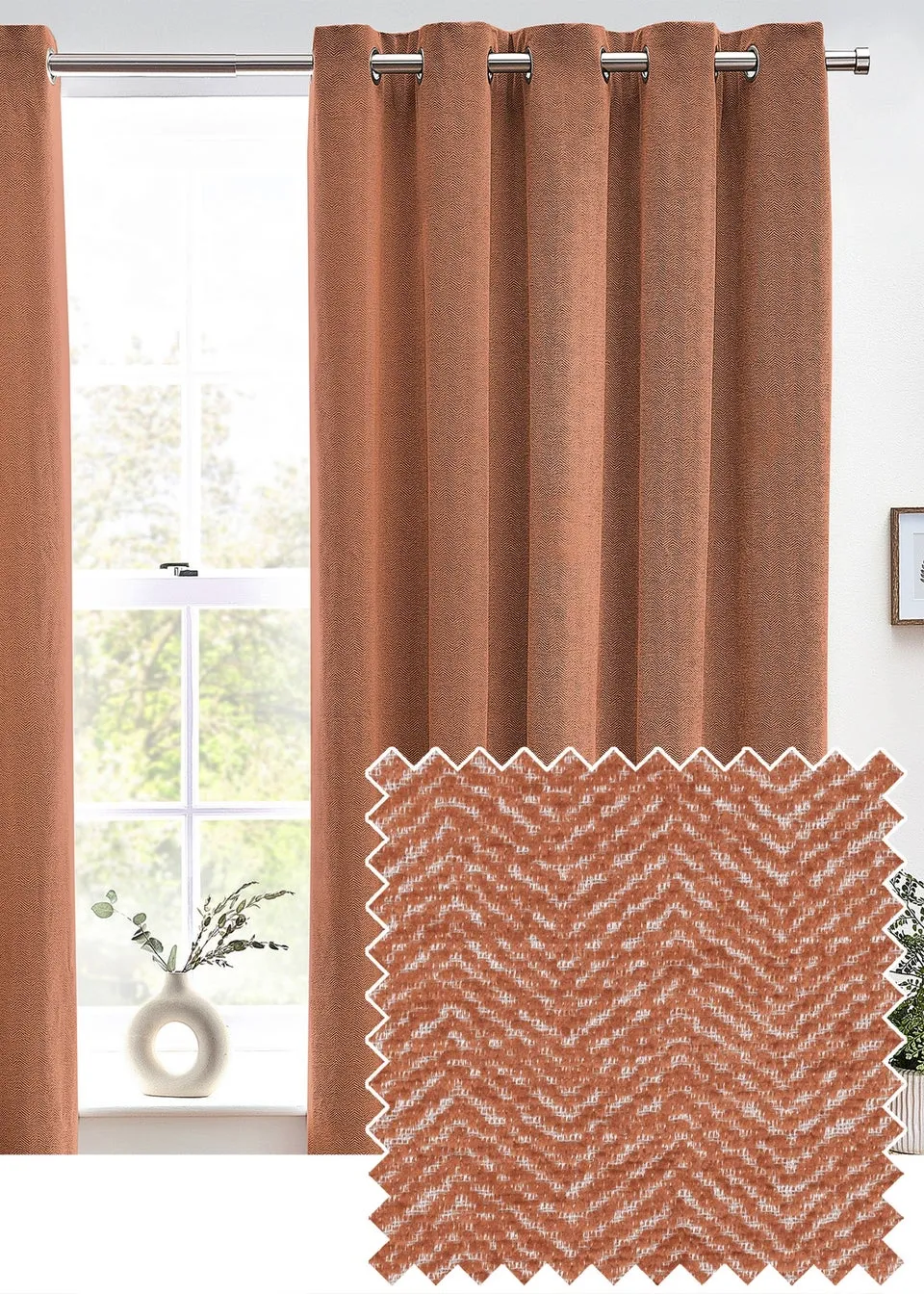 furn. Hudson Herringbone Chenille Eyelet Curtains