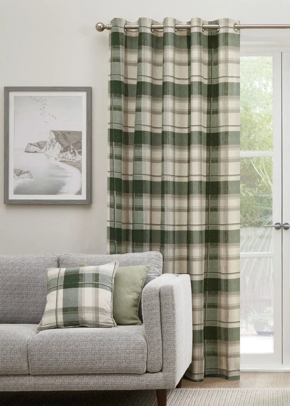 Fusion Balmoral Check Bottle Green Eyelet Curtains