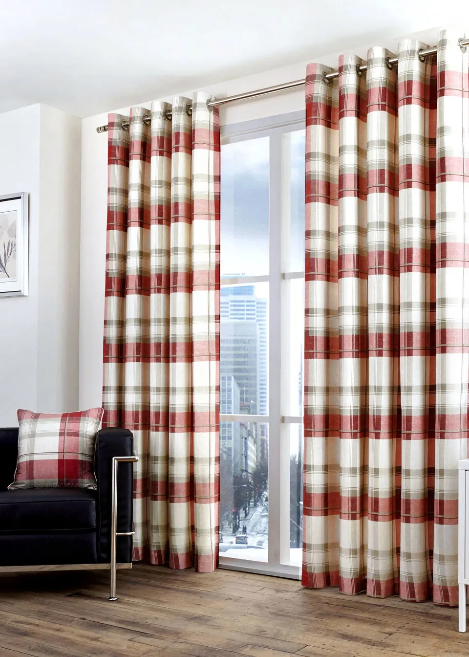 Fusion Balmoral Check Red Eyelet Curtains