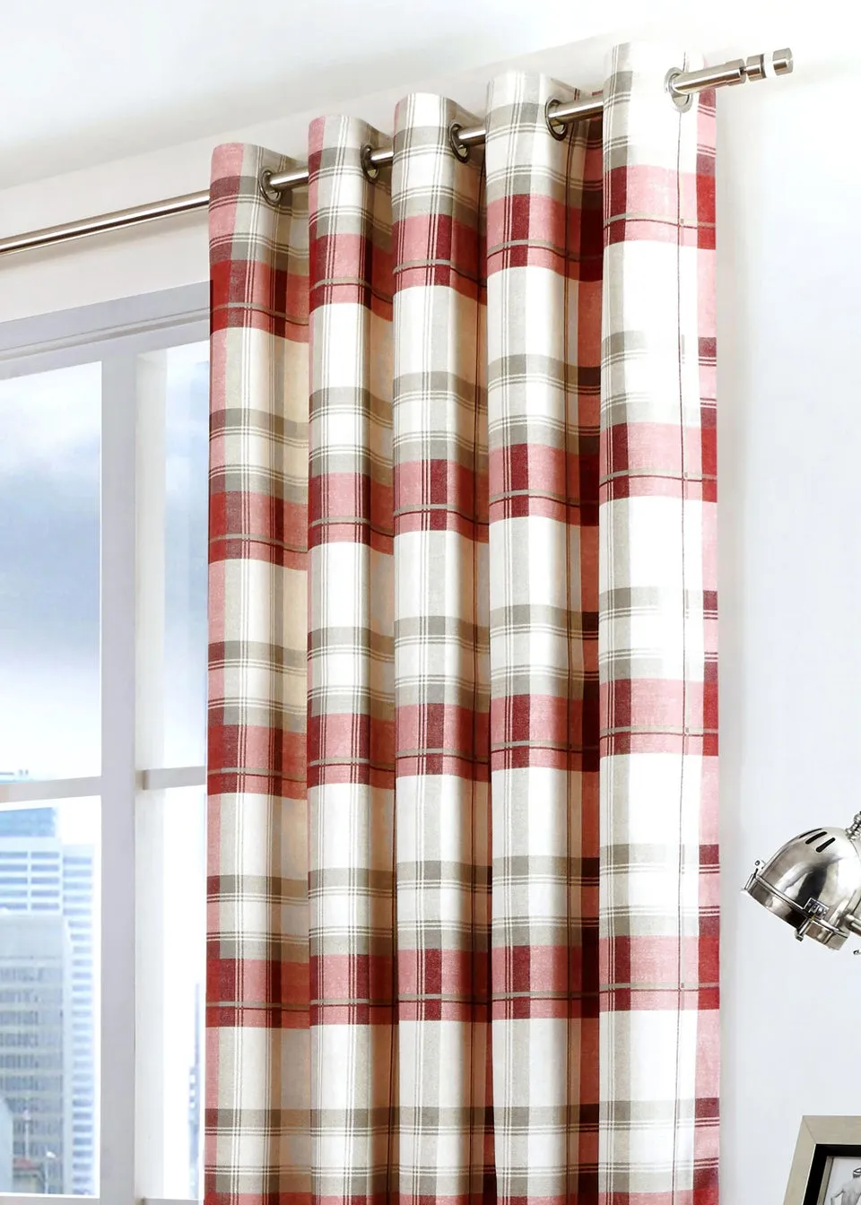 Fusion Balmoral Check Red Eyelet Curtains