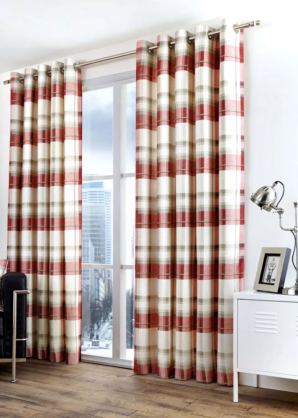 Fusion Balmoral Check Red Eyelet Curtains