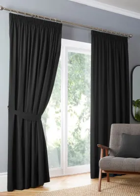 Fusion Dijon Blackout / Thermal Insulated Black Pencil Pleat Curtains