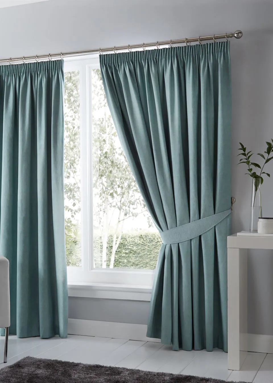 Fusion Dijon Blackout Blue Pencil Pleat Curtains