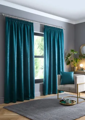 Fusion Galaxy Dim out Woven Green Pencil Pleat Curtains