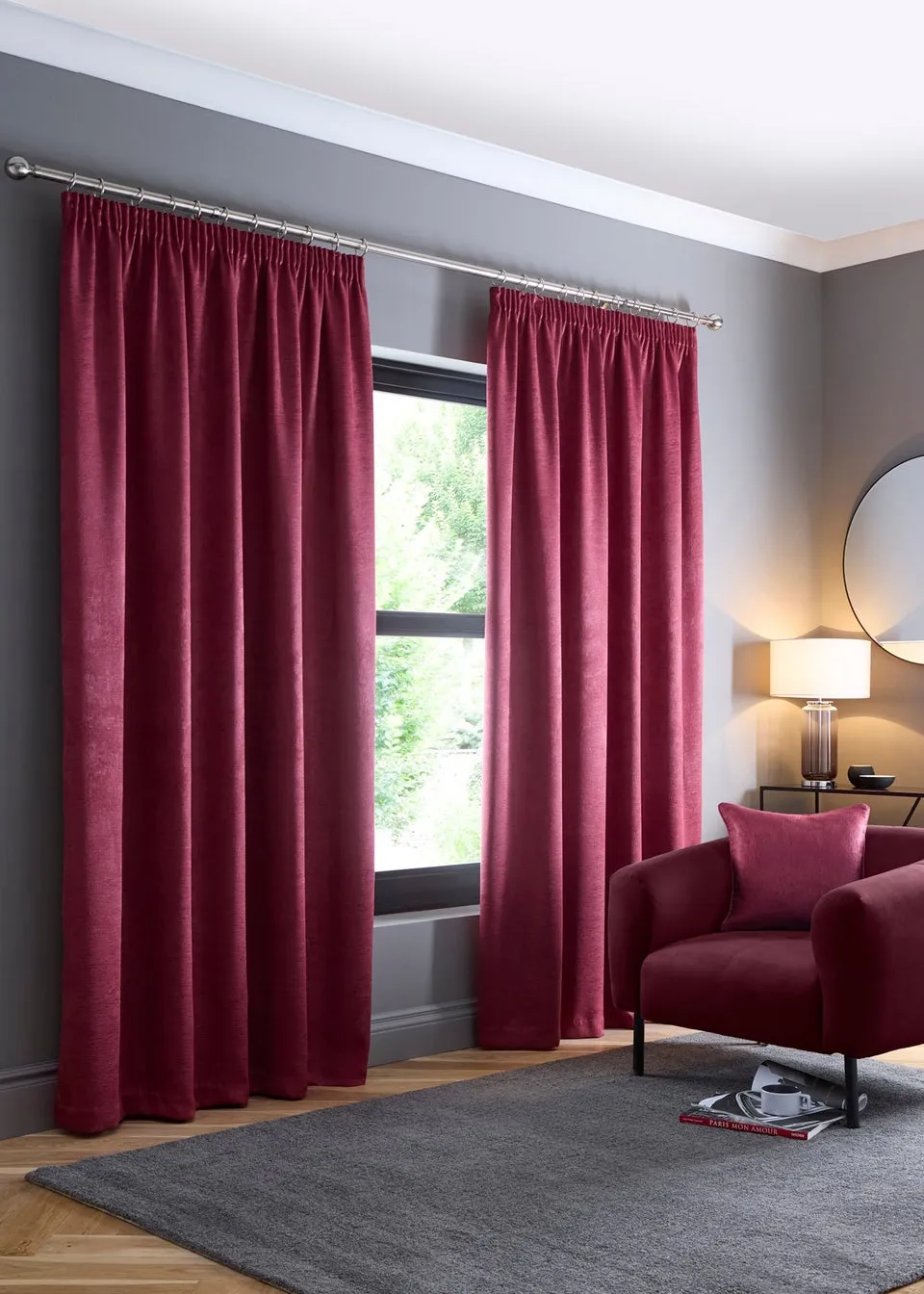 Fusion Galaxy Dim out Woven Purple Pencil Pleat Curtains