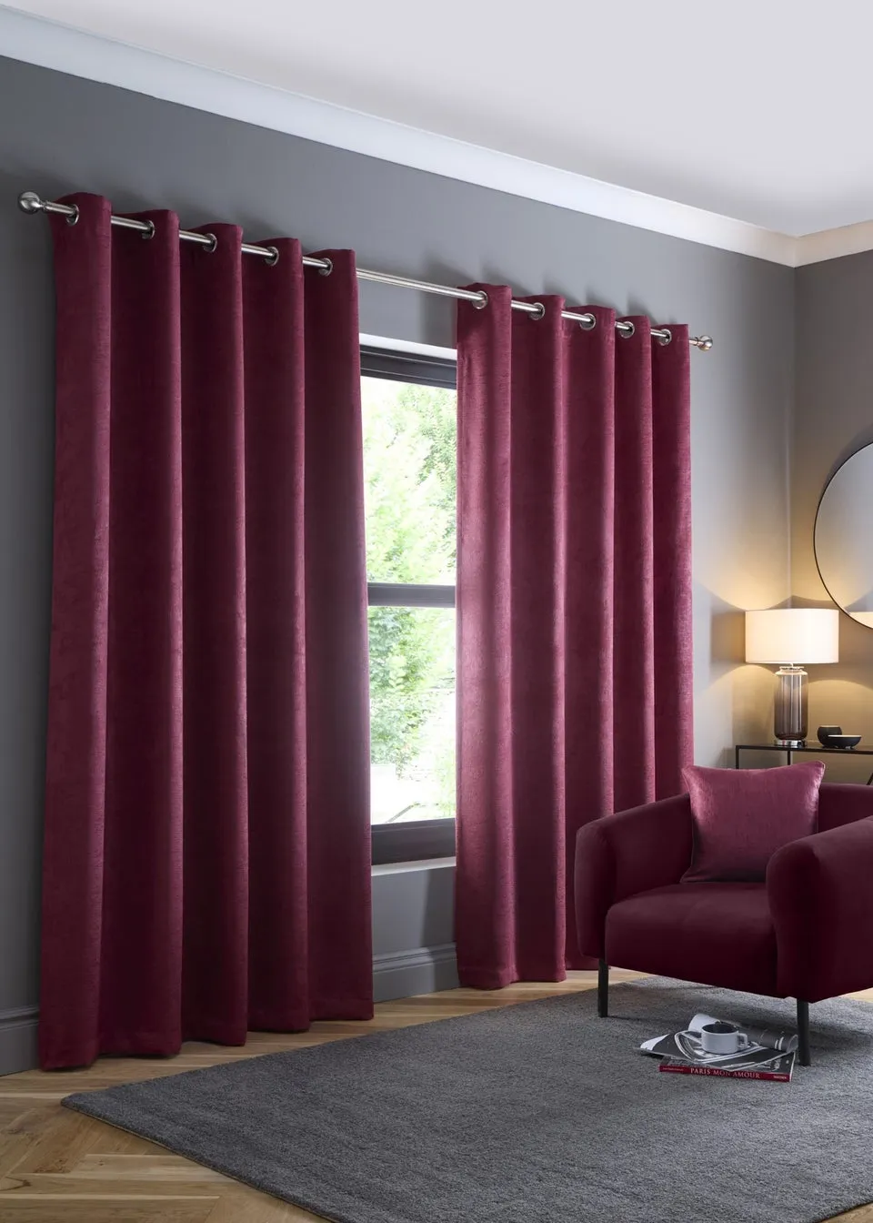 Fusion Strata Dim out Woven Purple Eyelet Curtains