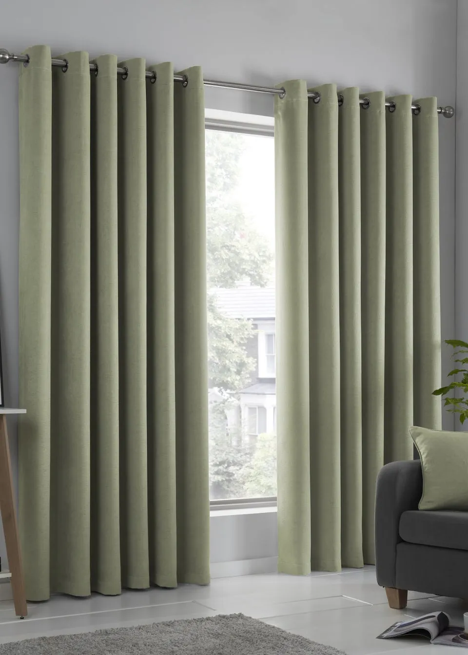 Fusion Strata Dimout Green Eyelet Curtains