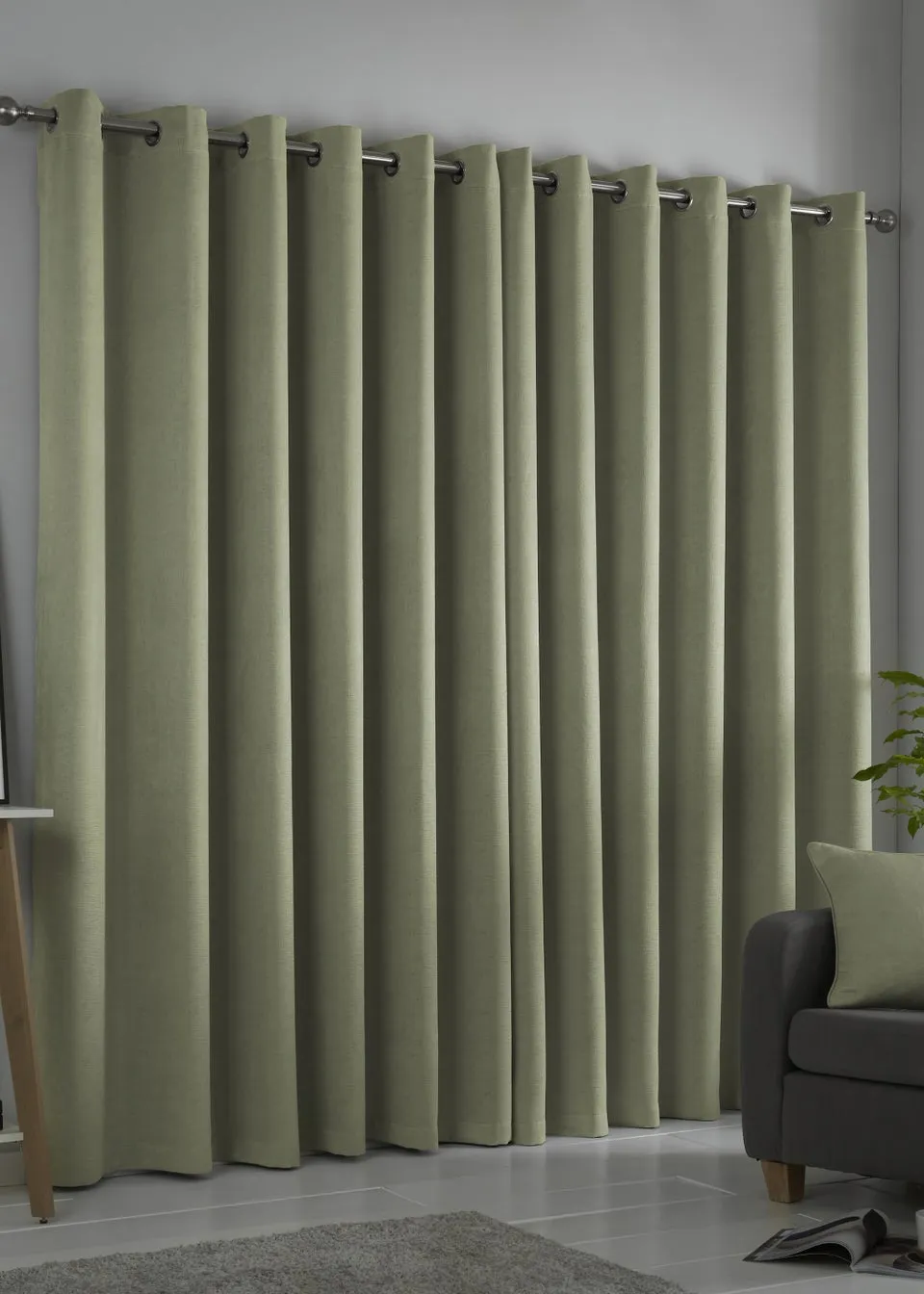 Fusion Strata Dimout Green Eyelet Curtains