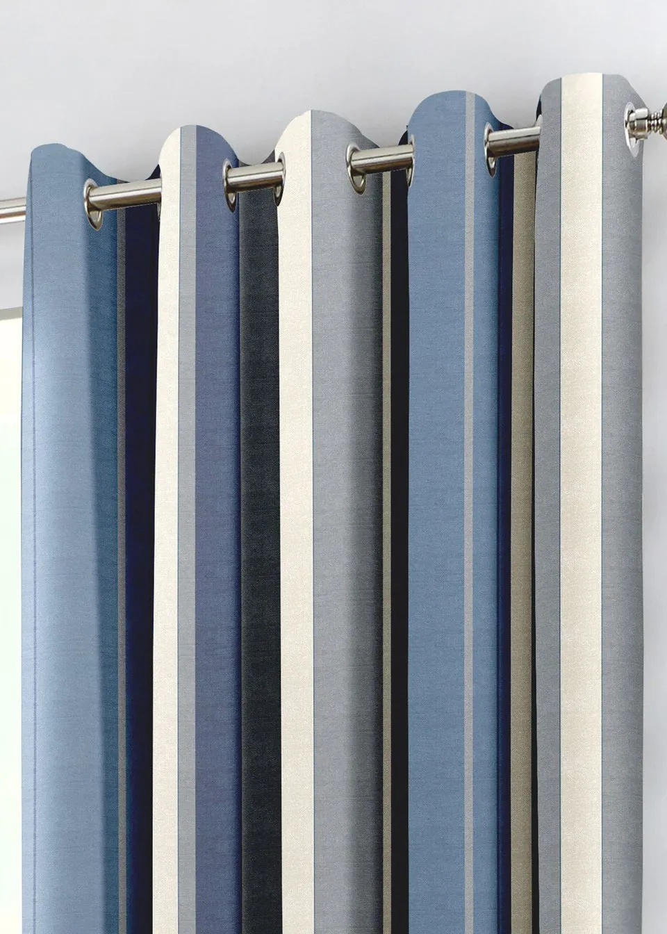 Fusion Whitworth Stripe Blue Eyelet Curtains