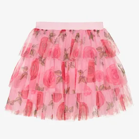 Girls Pink Rose Tulle Skirt