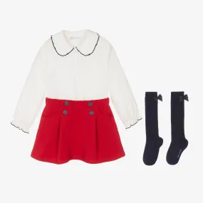 Girls Red Cotton Skirt Set