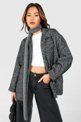 Herringbone Belted Wool Look Jacket