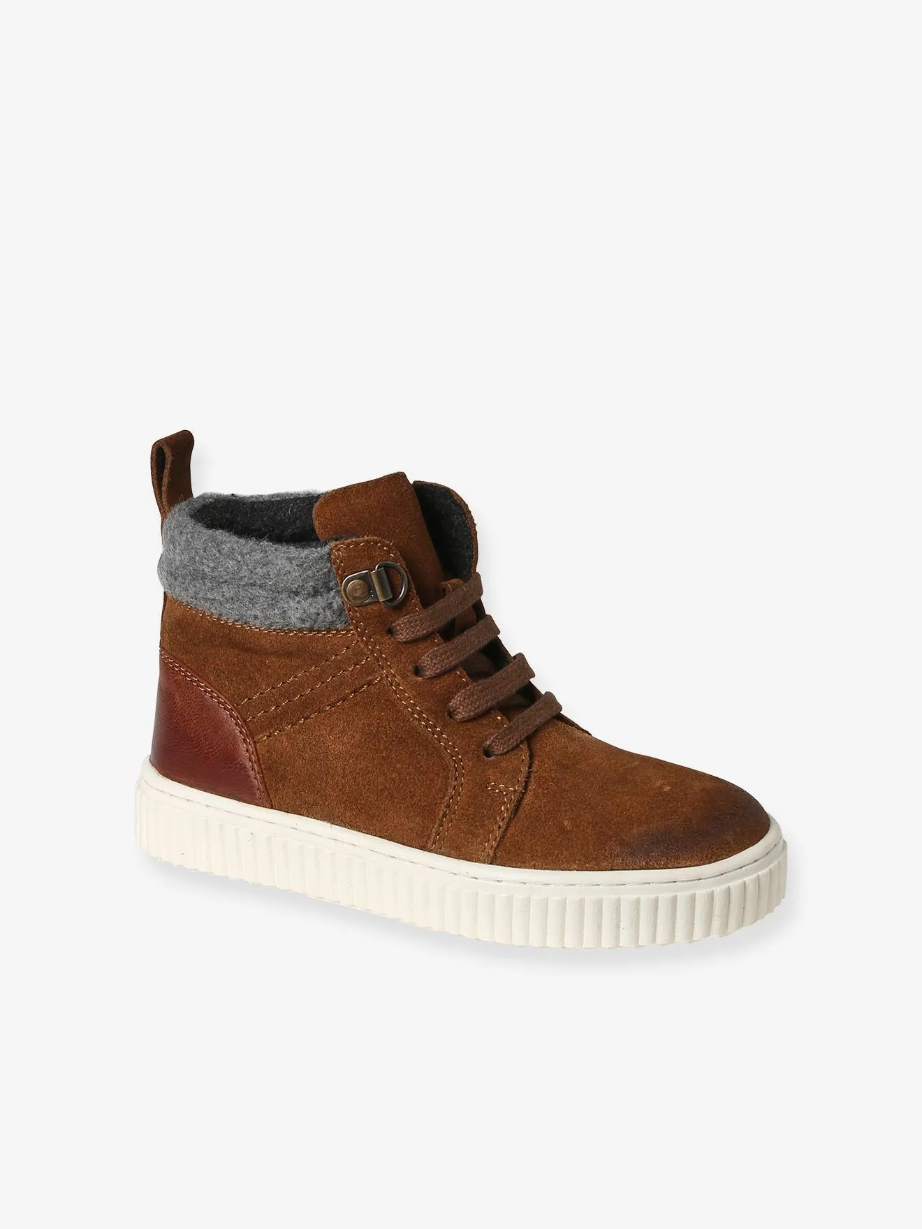 High Top Leather Trainers with Laces & Zip, for Children - brown