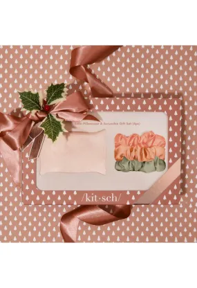 Holiday Satin Pillowcase & Scrunchie 4pc Gift Set